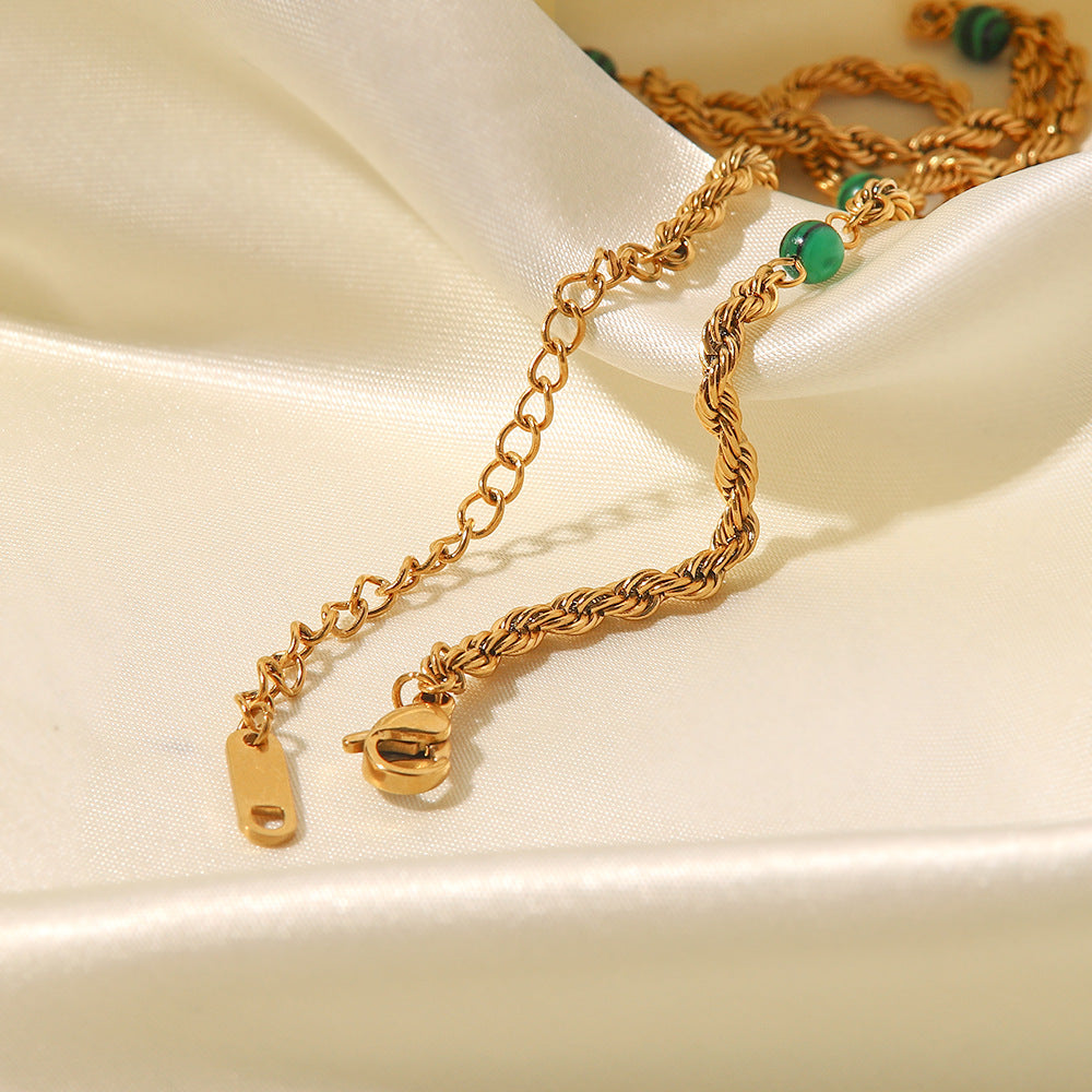 18k Gold Plated Inlaid Natural Green Malachite Twist Chain Style Necklace